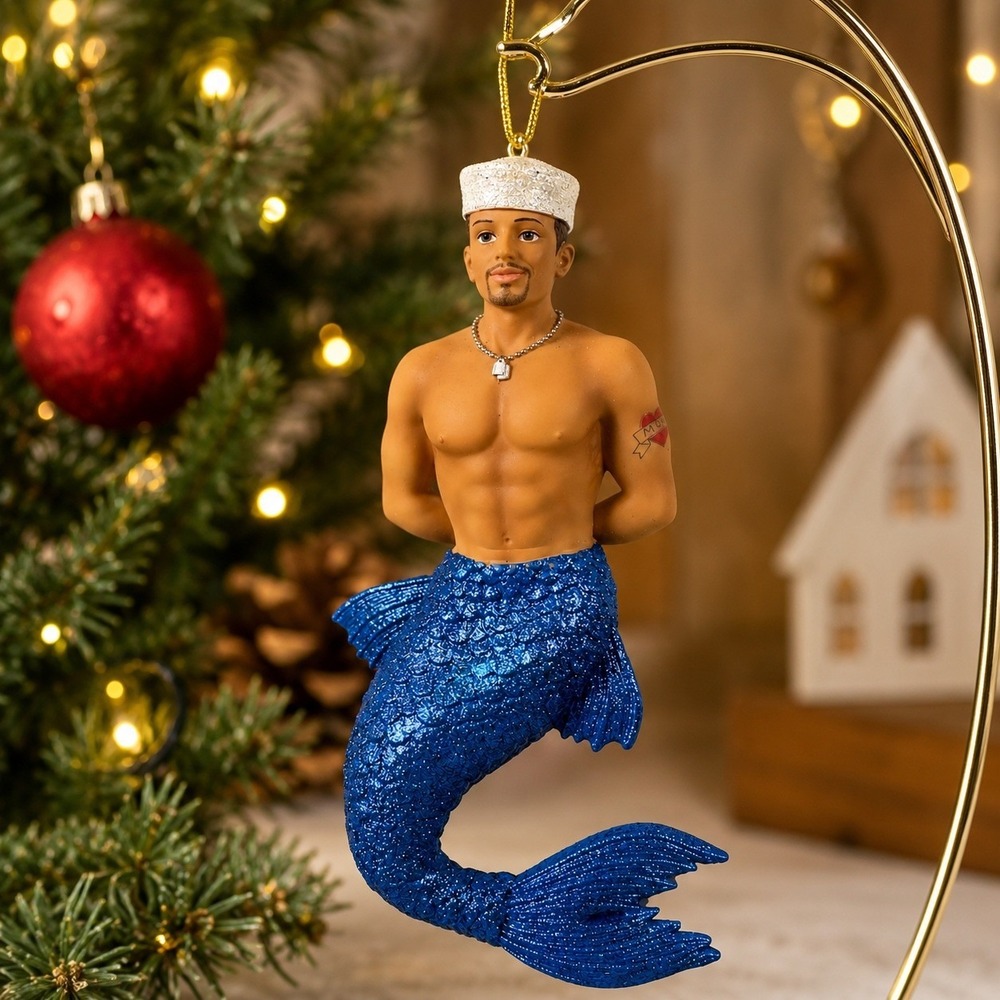 December Diamonds Salty Merman Ornament 2009 Sailor Mom Tattoo Retired w/Box